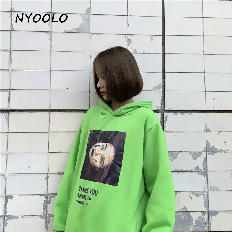 NYOOLO Harajuku стиль wry face печати толстовки Осень Зима Свободный длинный рукав с капюшоном Пуловеры Толстовка для женщин и мужчин верхняя одежда