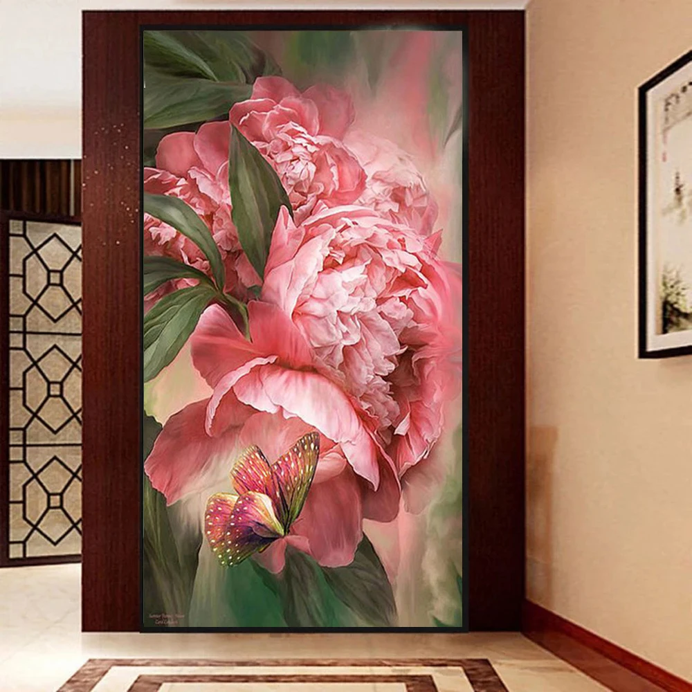Large Size Diy Diamond Painting Full Square Round Rose 5D Pink Flower Scenery Diamond Embroidery Mosaic Rhinestone Home Decor