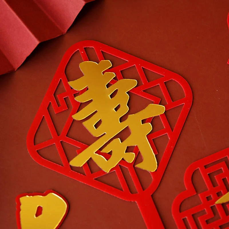 FIGURINE DECOR DE GATEAU,Red gold acrylic 2Décoration de gâteau