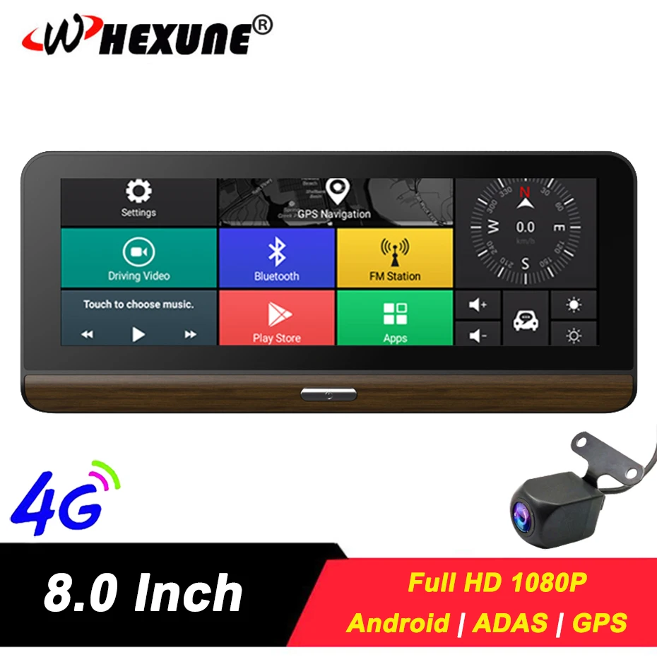 

WHEXUNE 8 inch 4G Car Dvr Camera ADAS Android DVR Auto register GPS Navigation Full HD 1080P Video Recorder Two Cameras Vehicele