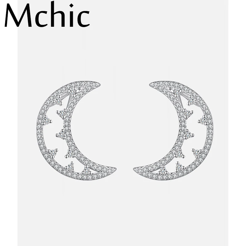 Mchic медные серьги-гвоздики с фианитом луна 2018 Изысканная мода шарм романтический