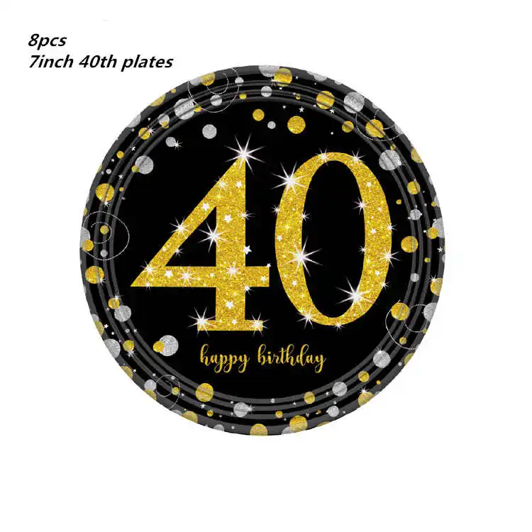 Black/Gold Party Decorations Hello 21th/30th/40th Birthday Party Supplies Wedding Decor Disposable Tablecloth Plates Cups - Цвет: 8pcs 7inch plate