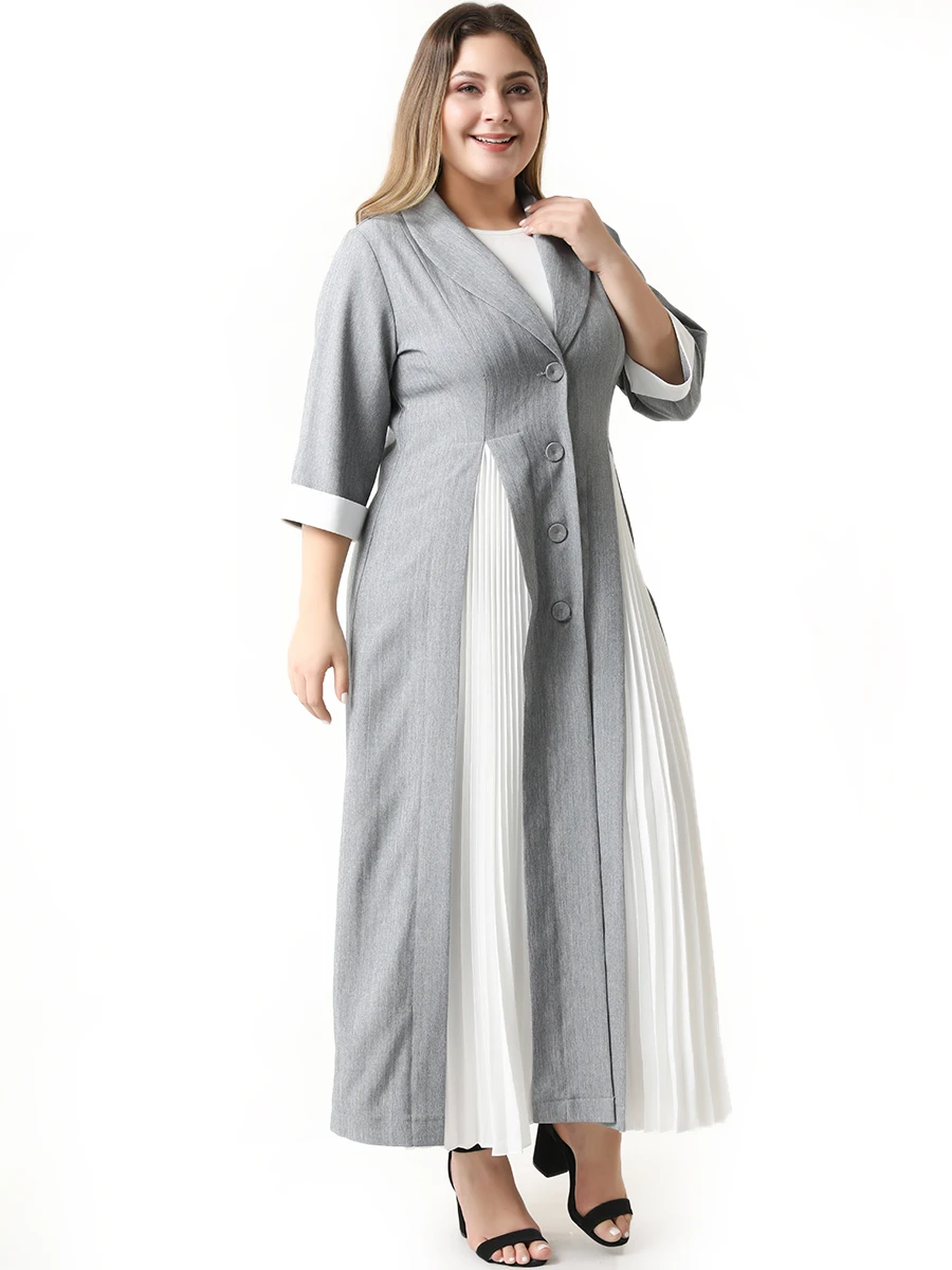 

Women Chiffon Dress Elastic Waist Flare Half Long Sleeve Female Vestidos White Gray Dress Toleen 2019 Autumn Ruffles Polka