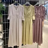 Kuzuwata V Nek Pulolover Long Sleeve Dress Women High Waist Hip A Line Long Vestidos Spring 2021 New Work Style Ol Robe Sim 1