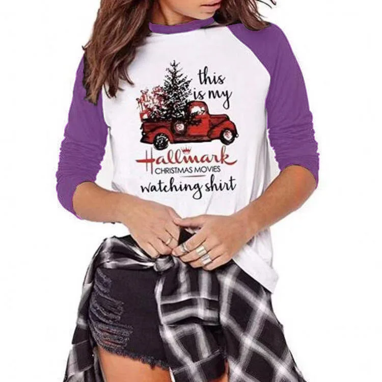 Лидер продаж, футболки с надписью This is my Hallmark, с рождественскими фильмами, с изображением машины, эмблемы рождественской елки, женские футболки - Цвет: Purple