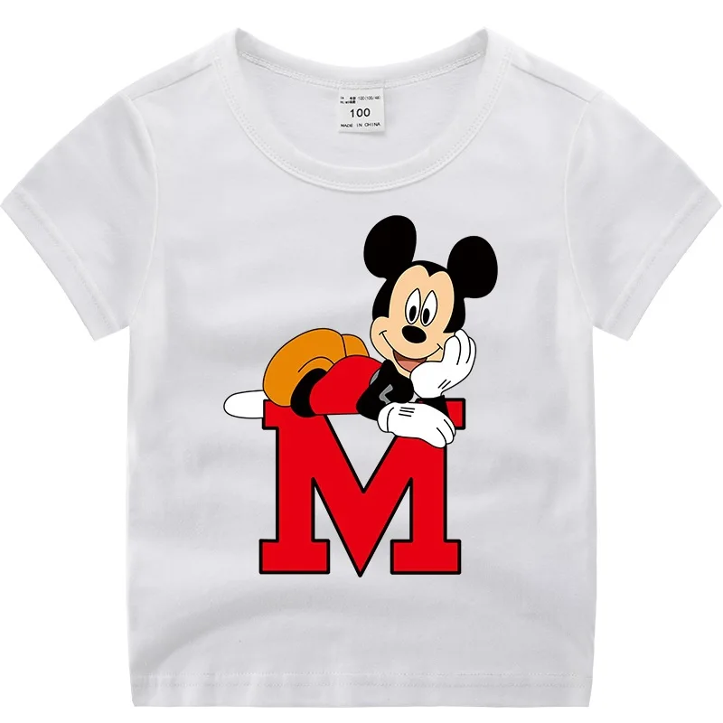 Футболка для маленьких мальчиков и девочек; летняя хлопковая детская одежда с короткими рукавами с Микки и Минни; топы; футболки; блузка; белая футболка; детская одежда