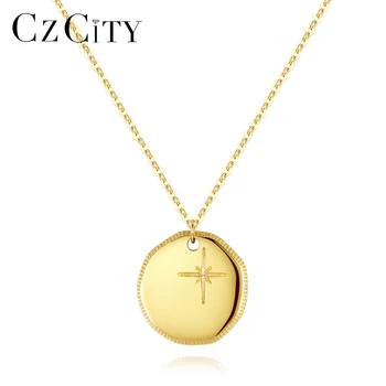 

CZCITY Pattern Solid 14K Pure Gold Round Pendant Necklace for Women Dating Au585 Choker 14K Yellow Gold Fine Jewelry N14932