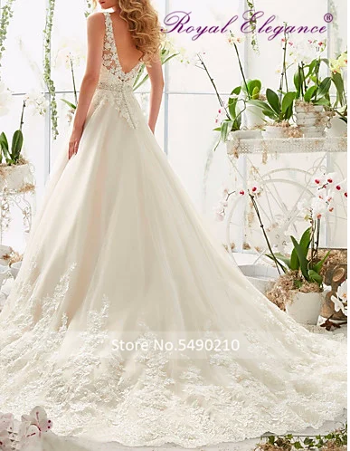 Королевская элегантность линия Кружева свадебное платье V декольте vestido de noiva Бисером Пояс