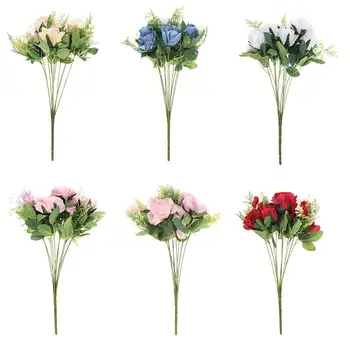 

Hot 11 Heads Artificial Flowers Bouquet Fake Plastic Rose Silk Flowers Bunch Wedding Decorations Party Home Ornaments 6 Colors