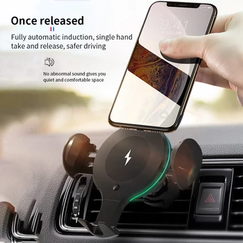 

Car Charger Mount Automatic Sensor Qi Wireless 360 Degree Rotation Phone Holder Multiple Protections Auto-Clamping Fast Charging