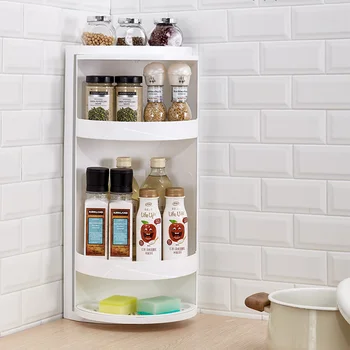 

Nordic Style Rotary Triangle Shelf Dustproof Antibacterial Storage Rack Wall Corner for Bathroom Kitchen Bedroom Grey/White