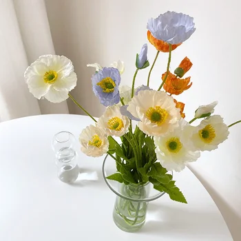

5pcs/lot Poppy flower Wedding Imitation Flowers Flocked Small Poppy Artificial Flower Home Decorative Flowers Artificial Plant