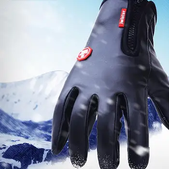

Warm Gloves Winter Gloves Bicycle Motorcycle Touch Screen Black Cashmere Rain-Proof Leather Gloves Riding Non Slip Waterproof