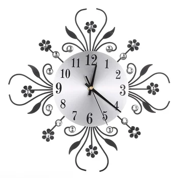 

Modern Metal Diamonds Flower Silent Wall Clock 3D Wall Art Office House Living Room Decoration (Black)