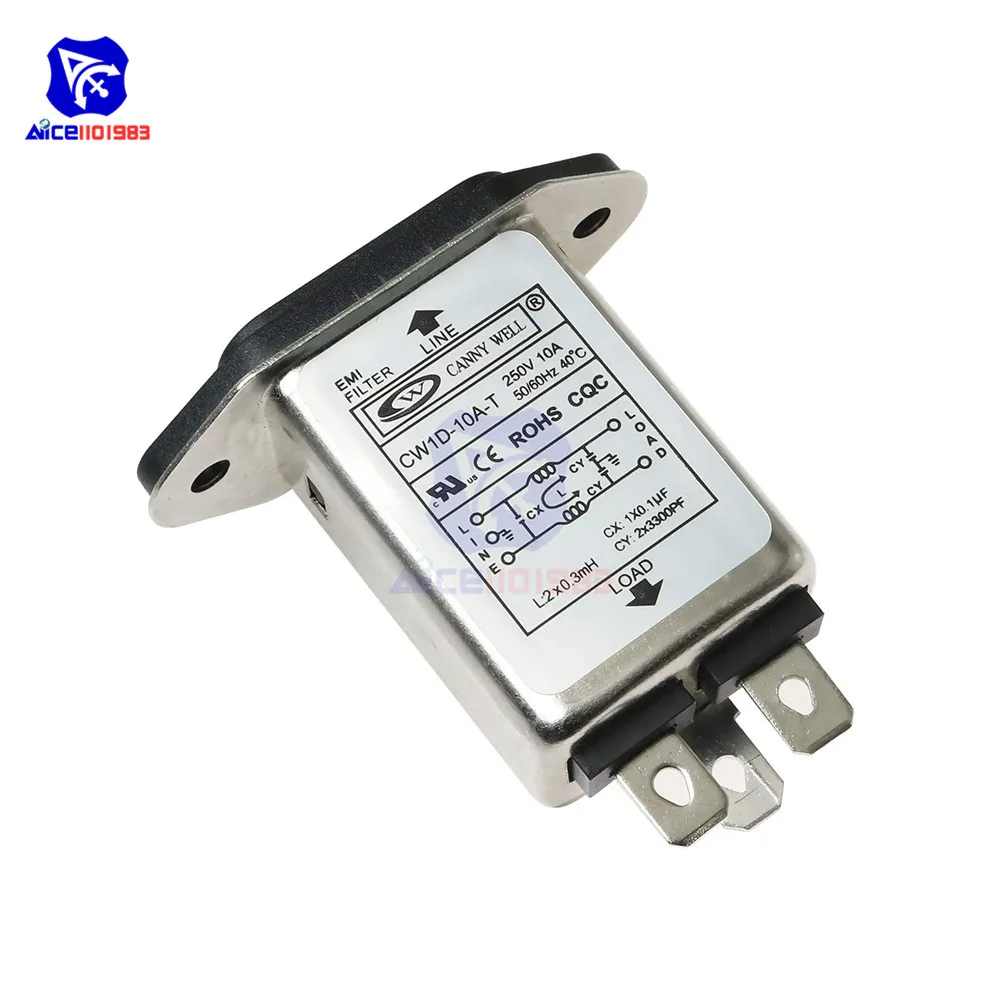 Power Filter Module AC 250V 10A IEC 320 C14 Male Plug 3 Pins PCB Panel Power Socket Connector EMI For Fitness Equipment