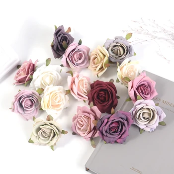 

5pcs/lot 7cm Silk Rose Flower head Artificial Flower Wedding Party Home Decor DIY Wreath Scrapbook Gift Box Craft Fake Flower