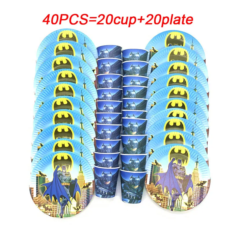 beipan-40pcs Супергерой Бэтмен день рождения поставки бумаги 20 тарелок+ 20 чашки, ребенок, душ столовая посуда все для праздника свадебные украшения 40 шт - Цвет: beipan-40pcs