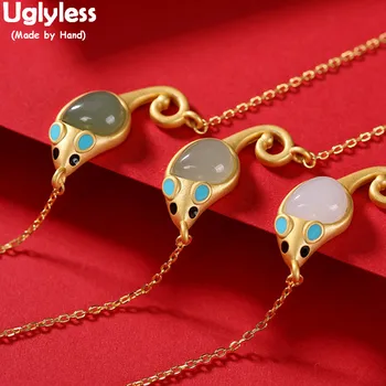 

Uglyless Best Gifts for Year of Rat Chokers for Women Jade Rats Mouses Necklaces Rings Pendants 925 Silver Animals Jewelry Sets