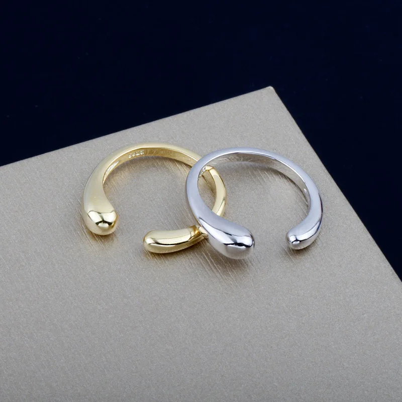 

Authentic 925 Sterling Silver Open Ring Smooth Drop Personality Adjustable Ring Fine Jewelry For Women Party Accessories