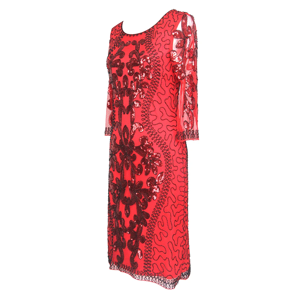 Vintage Women Flapper Dress Sequins Beaded Shift Dress Ladies Bridal Party Prom Gown Mesh Dresses Evening Elegant