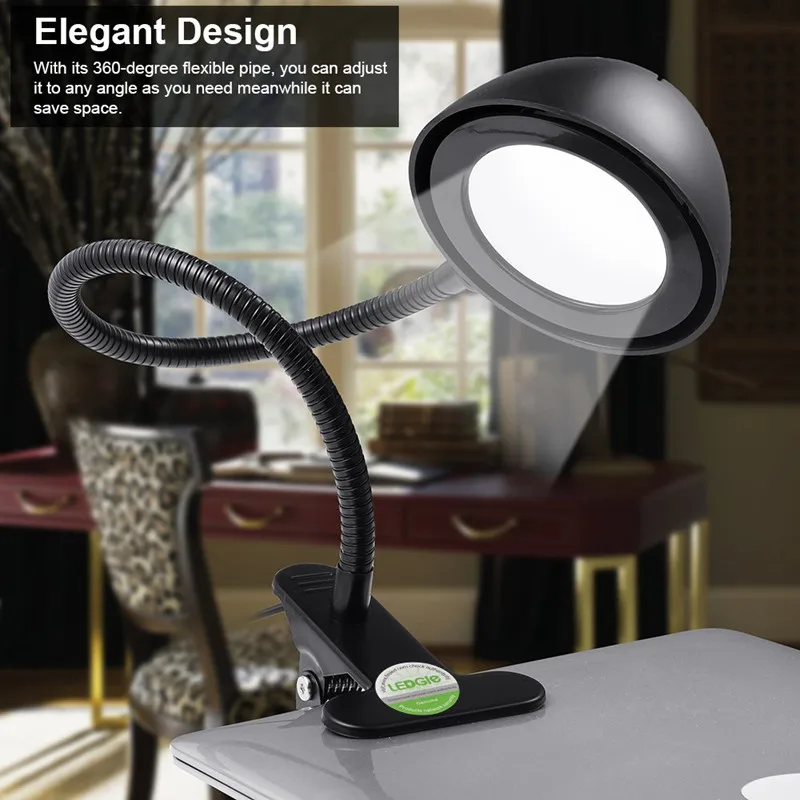 

Flexible dimmable usb led clip book lamp bedside foldable desk lamp modern eye protection10w white and black creative table lamp