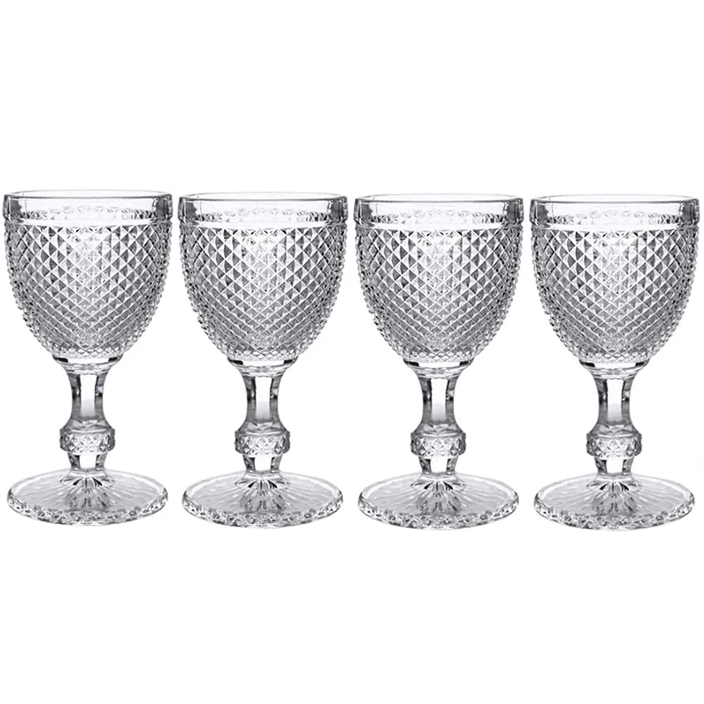

Wine Glasses Set of 4 Red Wine Glass Goblets10 oz for Friends Family Party Wedding Vintage Pattern Embossed Glass Cup Set