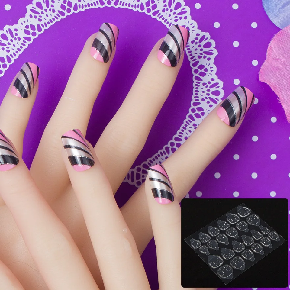 JQ 24 pcs in 1 Box With Nail Glue Tape Press On False Art Tips Full Cover Fake Tip 10 Sizes 3D006 | Красота и здоровье