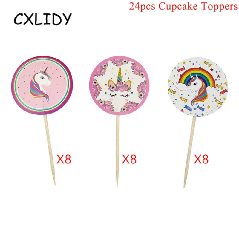 Rainbow Unicorn Cupcake Wrappers Cake Topper Happy Birthday Party Cake Decorations Kids Baby Shower Unicorn Party Supplies GM001 (11)