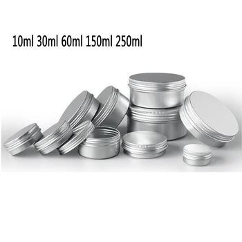 

10ml 30ml 60ml 150ml 250ml Round Aluminum Tins Cans Empty Cosmetic Containers With Screw Lid Jar Travel Storage Metal Tins Cans