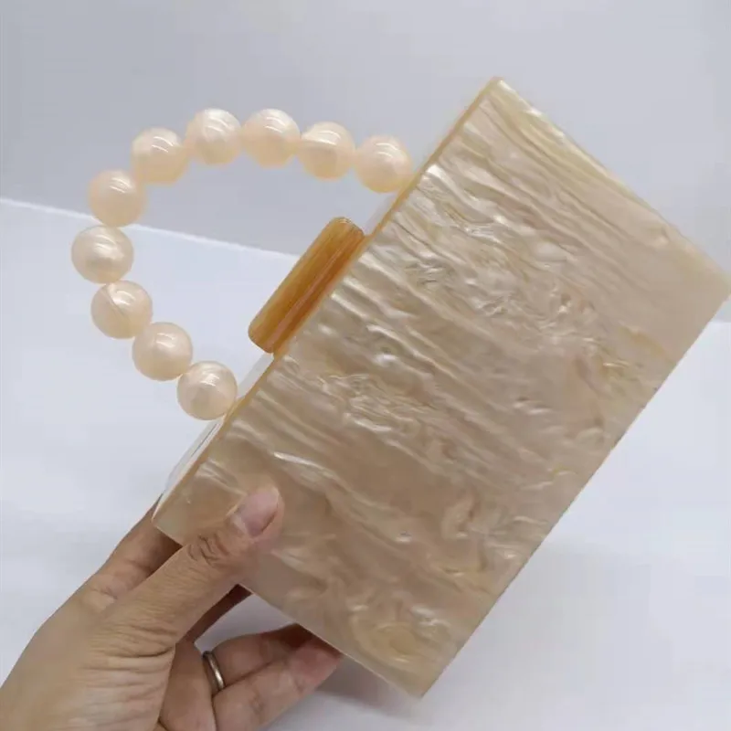 Pearl Green Nude Color Acrylic clutch Day Box Bags Women Eevneing Bead Handle On Top Party Beach Girl Lady Handbag Purse Wallet women evening bag