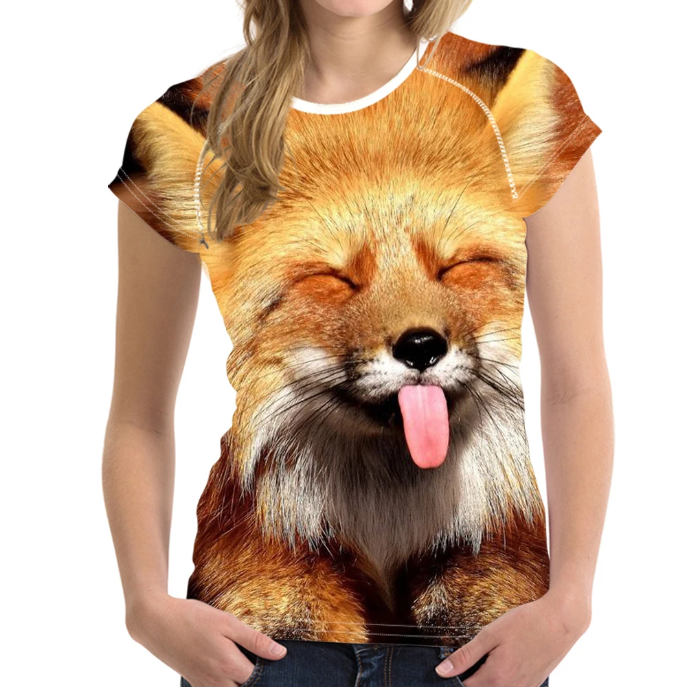 

MOZOEYU 3D Fox Printing Fashion Women Summer T Shirts Polyester Brand Custom Short Sleeves Girls Breathable O-neck Top Tees