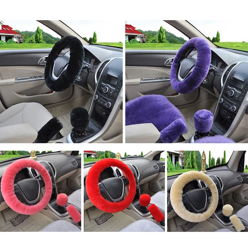 Housse de protection en peluche pour volant de voiture, couvre-freins à  main, en fourrure, pour Ford Focus 2 Opel Corsa - AliExpress