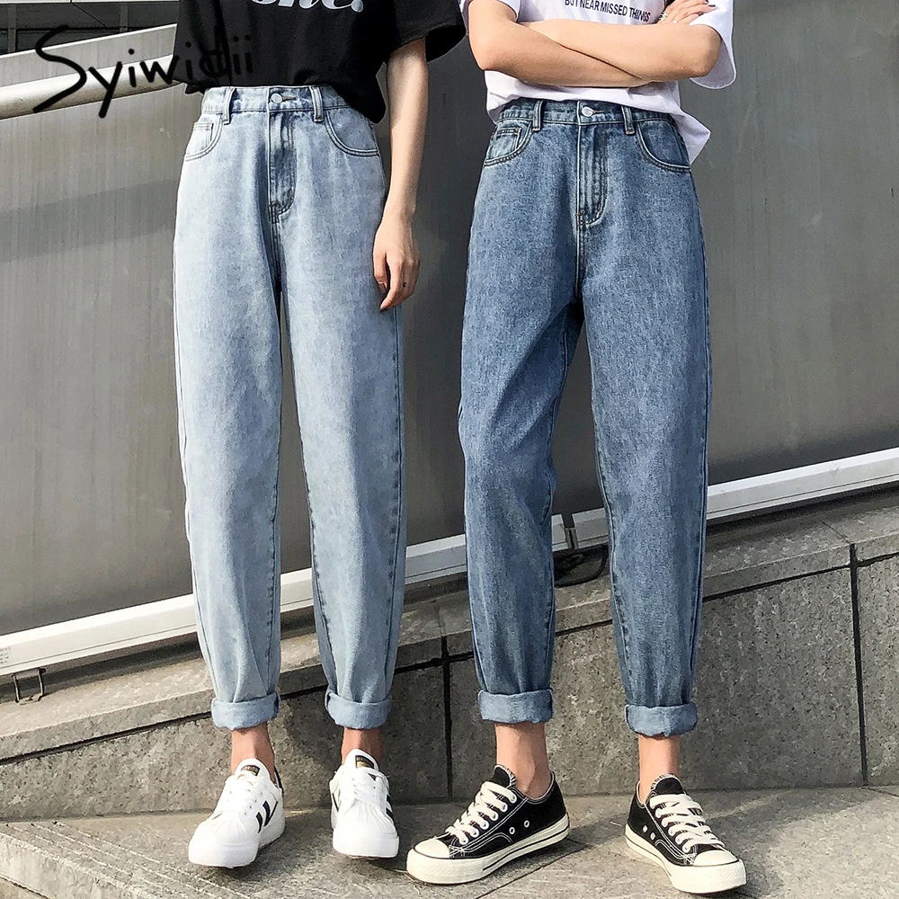 Boyfriend Jeans Loose-Coated Denim Pants Elastic-Waist Street-Style Vintage Plus-Size