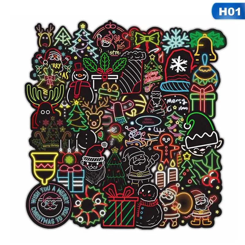 50 шт./компл. Рождественский неоновые серии Стикеры s Санта Клаус Doodle Стикеры для ноутбука Мышь мотоцикла скейтборд Чемодан гитары