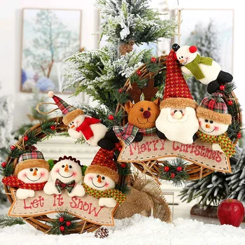 

Christmas Decoration Snowman/Santa Claus Christmas Ring Ornament Home Wall Door Hanging Garland Rattan Wreath Xmas Party Decor