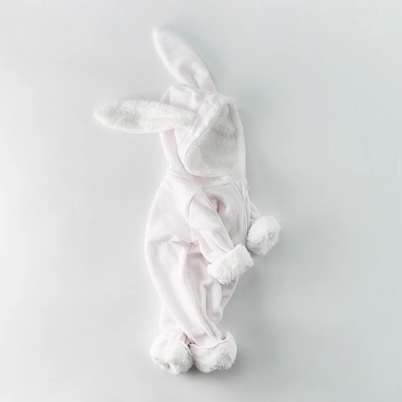 Высококачественный зимний теплый для новорожденного верхняя одежда комбинезон для маленьких мальчиков и девочек детский спальный костюм с кроликом флисовое зимнее пальто для малышей - Color: White