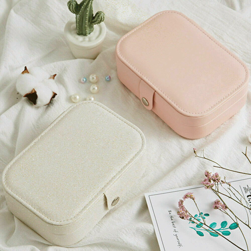 Korean Style Fresh And Simple Girl Earrings Plate Jewelry Box Protable Leather Earrings Ring Multi-function Jewelry Storage Box