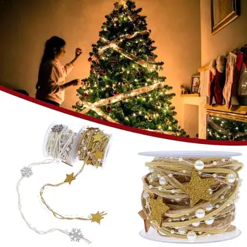 

2m Christmas Ribbon Decoration For Tree Pentagram Christmas Decor Tree Ornaments Ribbon Bead DIY 2021 Year New Home Chain X E7P4