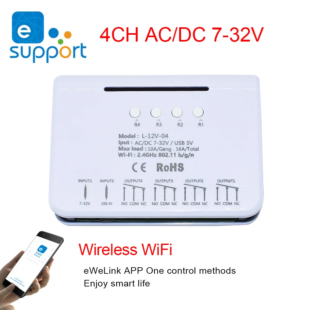 4CH EWelink Wireless Switch,WiFi Switch Module,EWelink APP,Remote Control,DIY Smart Home,4Gang Relay,work with Alexa Google Home 