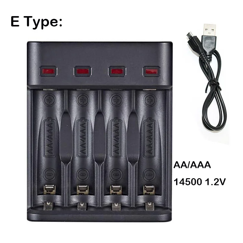 5V USB Перезаряжаемые Батарея зарядное устройство 18650 14500 AA AAA 1,2 V 3,7 V li-ion 1/2/3 слота для 18350 батареи с зарядным устройством для адаптера переменного тока - Испускаемый цвет: E Type