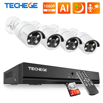 

Techege 8CH 1080P POE Cameras System Ai Human detection Metal Waterproof Outdoor Two-Way Audio Video Camera system APP Remote