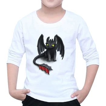 

Kids Toothless The Night Fury T-shirt 3D Printing Cloths White Boys Long Sleeve Tops Animal Tee baby tshirt Y35-1
