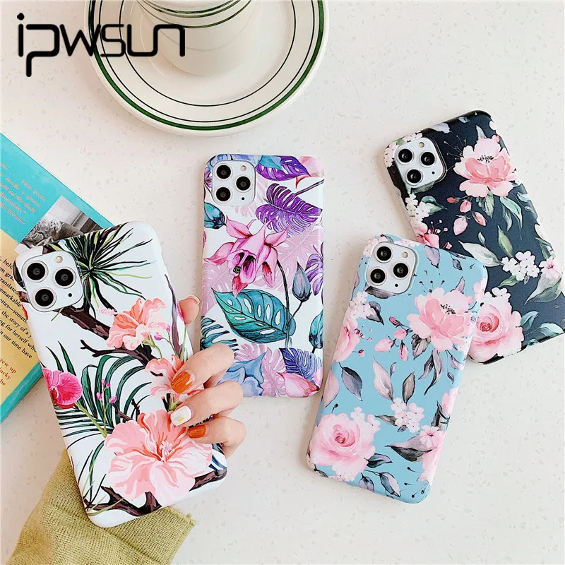 Силиконовый чехол iPWSOO для iPhone 11 X XS Max XR IMD с цветочными листьями мягкий Pro 6 6s 7 8 Plus |