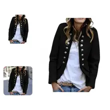 Classic Winter Coat Flap Pockets Decor Simple Stand Collar Slim Warm Women Coat Women Coat Casual Coat