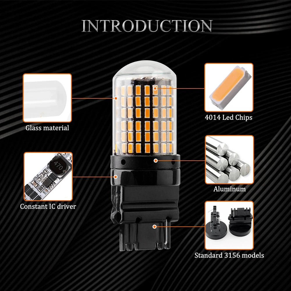 YM E-Bright из 2 предметов 3156 P27W 7440 W21W светодиодный Canbus 3014 144 SMD без ошибок автомобиля поворотными лампами, работающего на постоянном токе 12 В в нет Hyperflash Янтарный Белый Авто