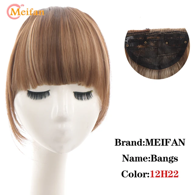 MEIFAN Clip in Hair Bangs Extension Hairpiece Synthetic Natural Fake Bang Hair Piece Air Bangs Clip on Bangs Black Brown 12h22