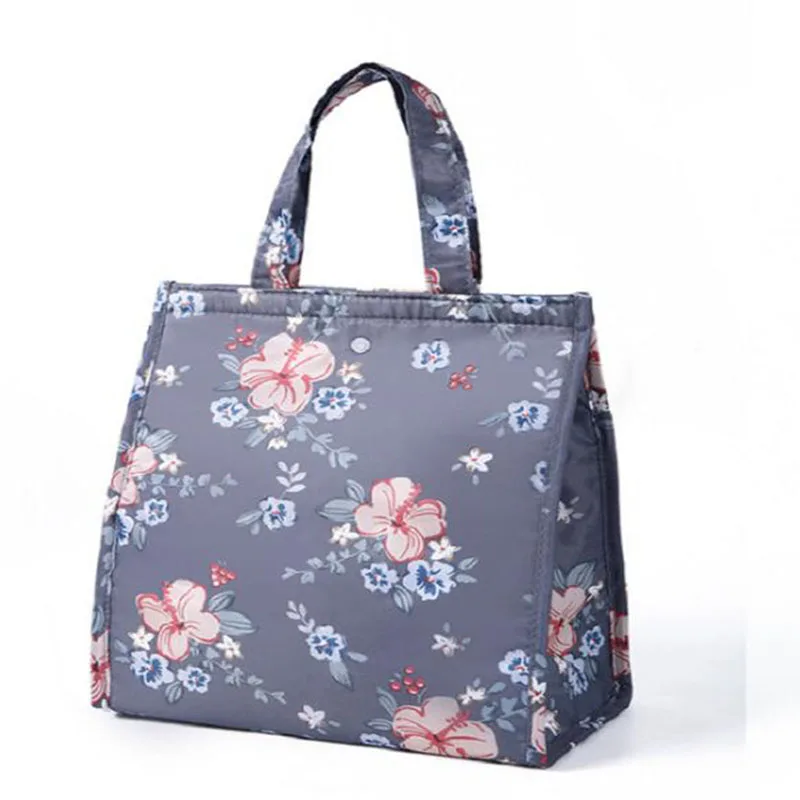Hot Sell Picnic Lunch Bag Waterproof Travel Tote Box Fashion Floral Pattern Lunch Bags For Women Thermal Bag - Цвет: Dark Gray