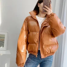 Woman Jacket Winter Thick Warm Short Parkas Women Fashion Black PU Leather Coats Elegant Zipper Cotton Jackets Female Ladies