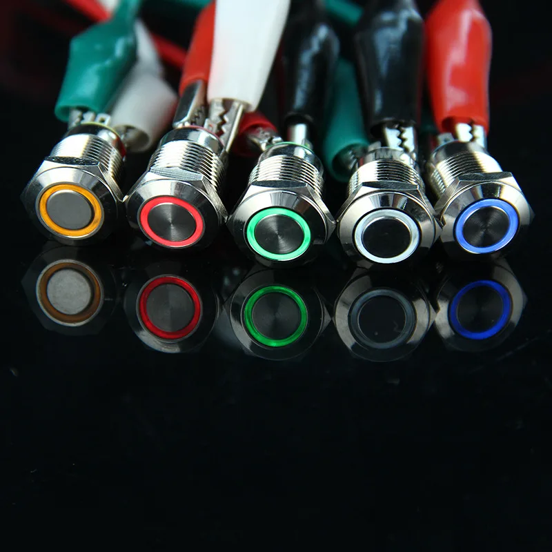 12mm Flat Round Head Waterproof Momentary Metal Push Button Switch LED Light Car Horn Auto Reset Switches Power Self-Recovery