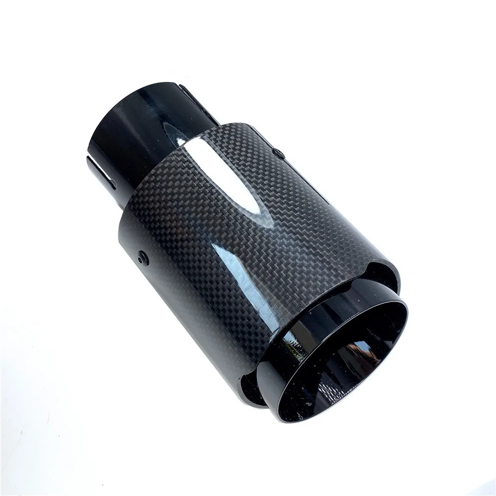 Car Universal Modiflcation Stainless Steel Single Exhaust Pipe Full Carbon Remus Glossy Black Cover Muffler Tip For Any Car